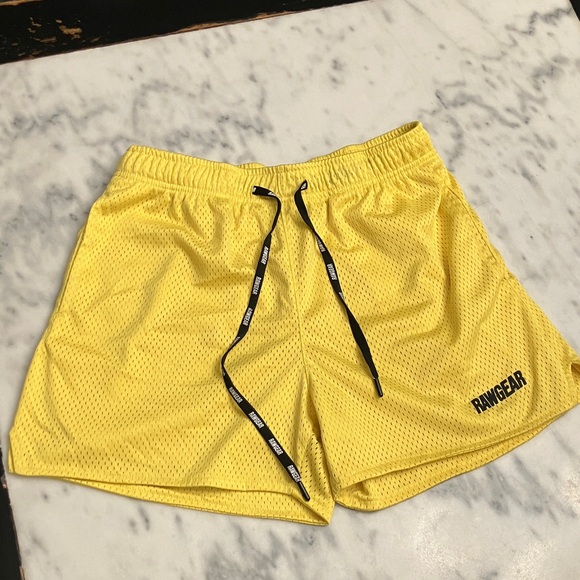 NWOT RAWGEAR Yellow Athletic Men's double mesh Shorts - Picture 1 of 7